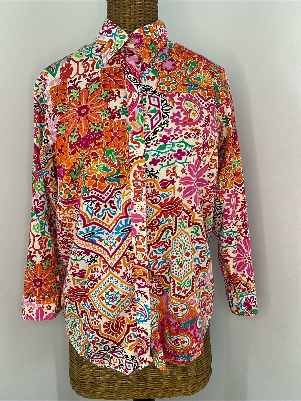 Ralph Lauren Floral-Paisley Button Shirt in Pink, Orange & Green